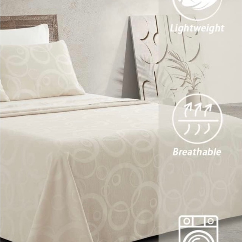 Bedding Set, Lightweight and Ultral Soft Tufted Bed Sheet  Beige Twin-L 3 Pieces